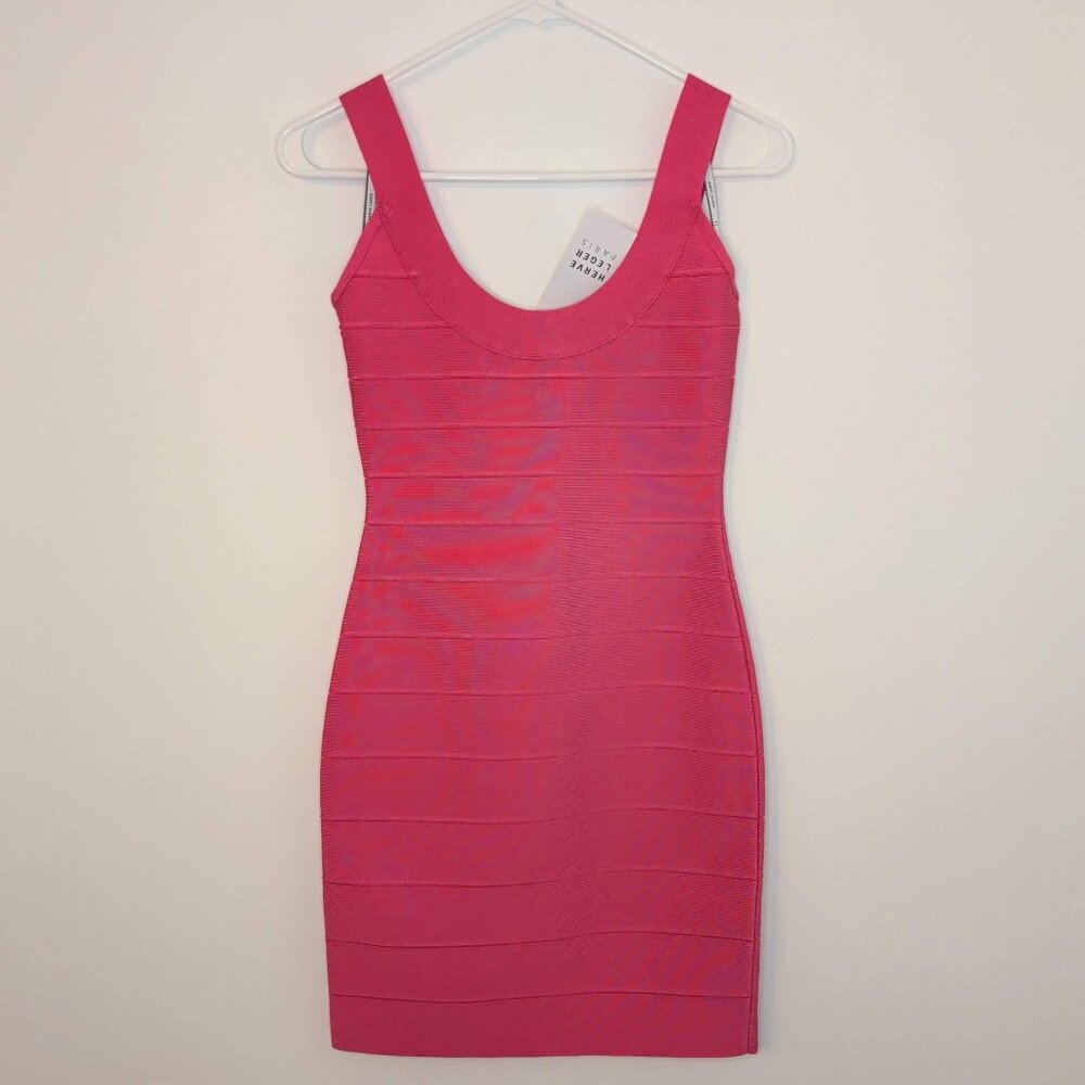 Herve Leger Hot Pink U-Neck Mini Bandage Dress - Picture 2 of 11